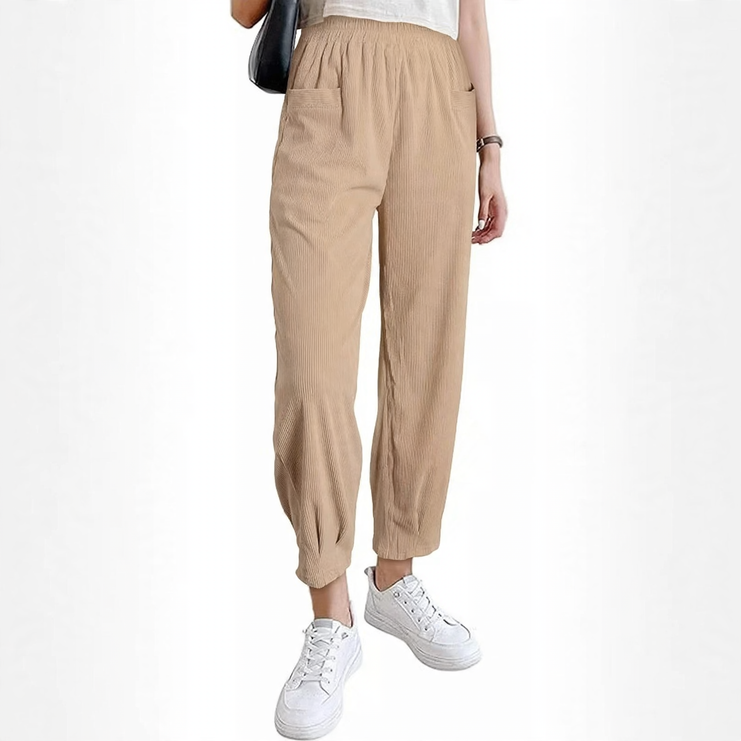 Damen-Kordhose, hoch geschnitten, konisch