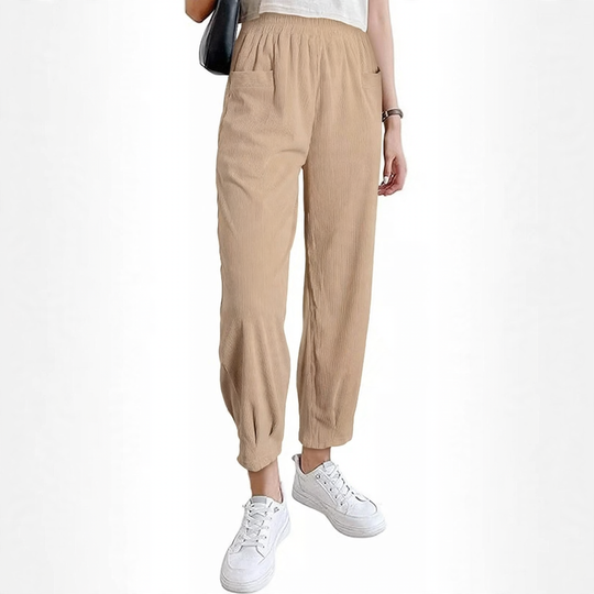 Damen-Kordhose, hoch geschnitten, konisch