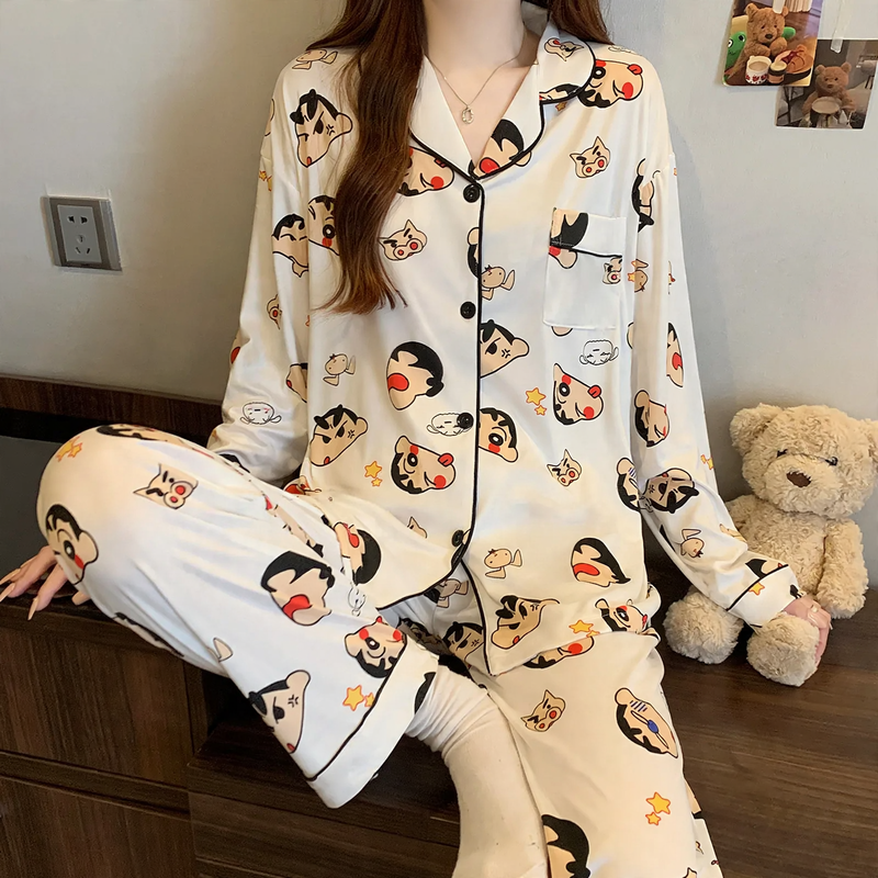 Damen-Pyjama-Set, langärmelig, mit Sternenmuster