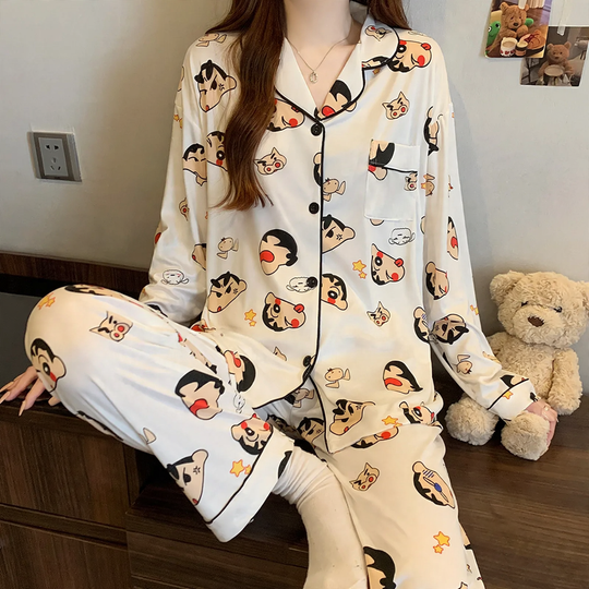 Damen-Pyjama-Set, langärmelig, mit Sternenmuster