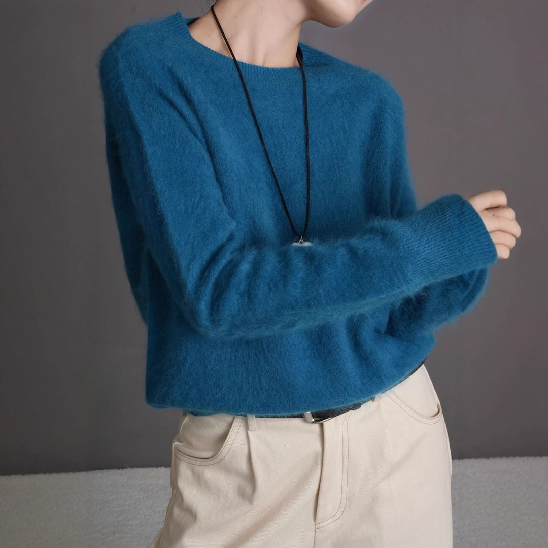 Damen-Wollpullover, Kaschmir-Mix, Rundhalsausschnitt
