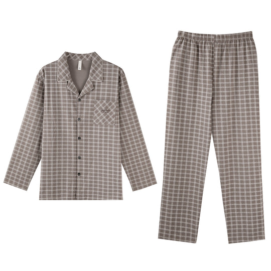 Herren-Pyjama-Set, kariert, Baumwolle, Vintage-Stil