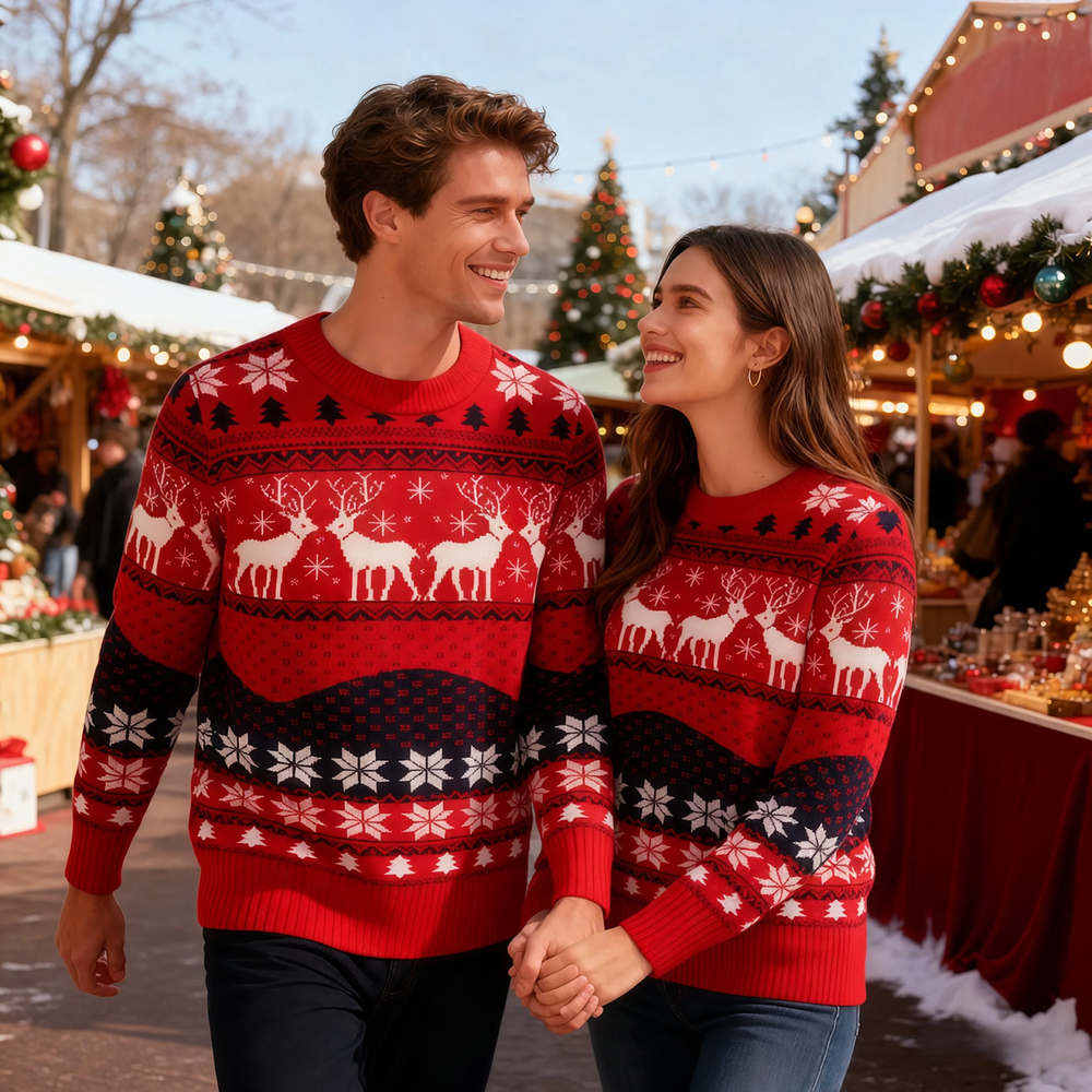 Weihnachtspullover mit Rentier-Jacquardmuster