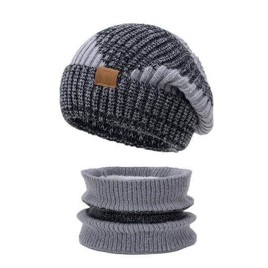 Damen Strickmütze und Schal Set, gefüttert, zweifarbig