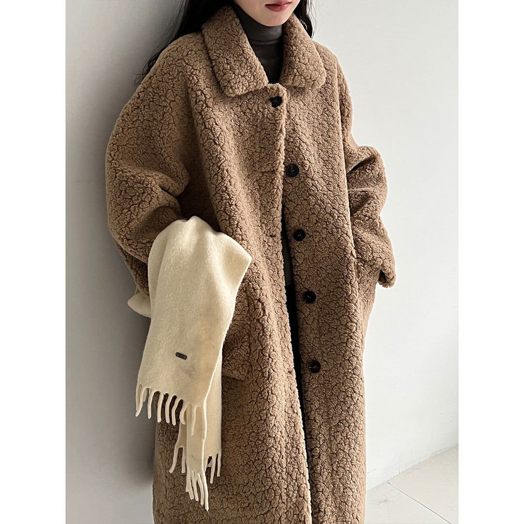 Langer Damen-Lammfell-Mantel, koreanischer Stil