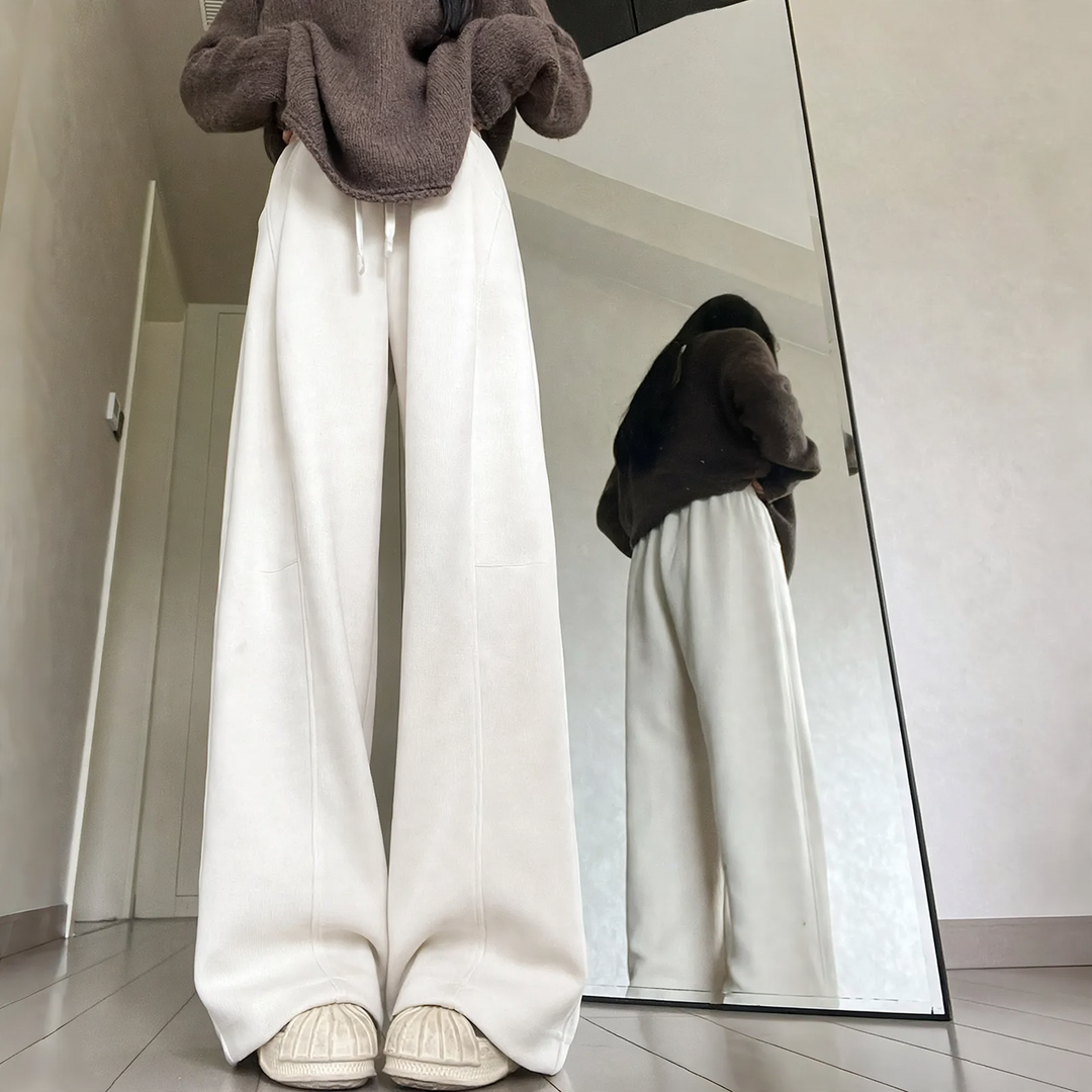 Damen-Cordhose mit weitem Bein, hohe Taille