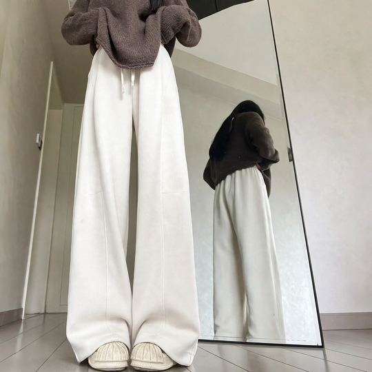 Damen-Cordhose mit weitem Bein, hohe Taille