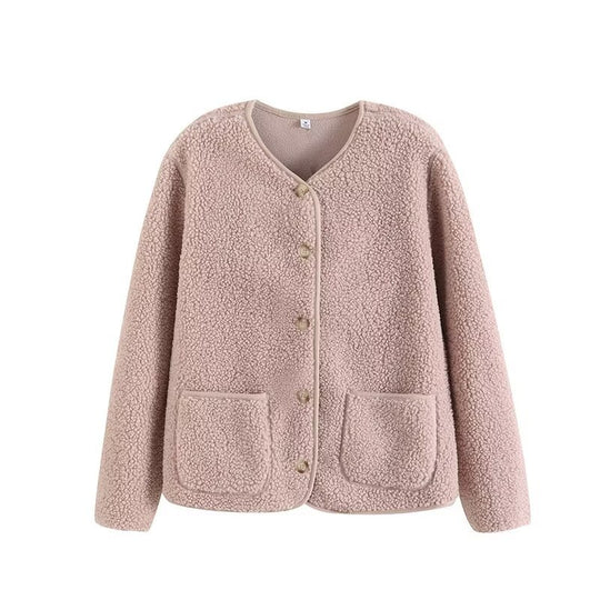Strickjacke aus Lammfell-Imitat und Fleece
