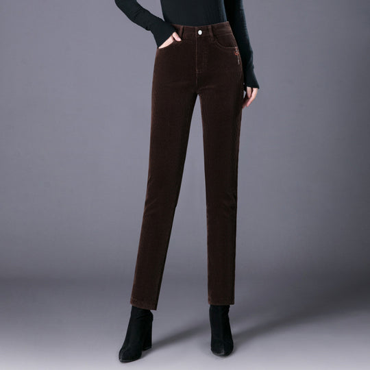 Kord-Hose, gerade geschnitten, High-Waist, gefüttert
