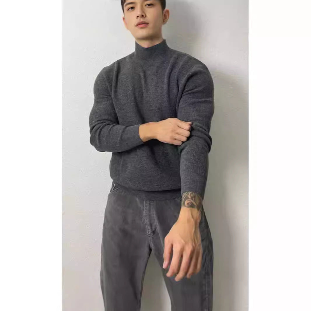 Herren-Strickpullover, Stehkragen, körperbetont
