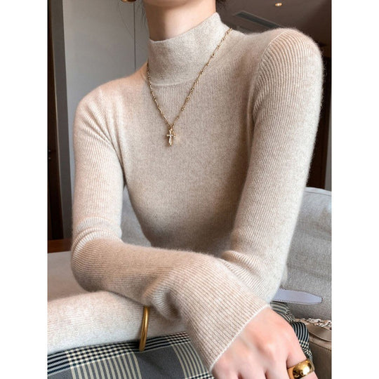 Damen-Strickpullover, Stehkragen, figurbetont