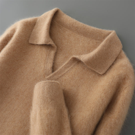Herren-Wollpullover, Polo-Kragen, einfarbig