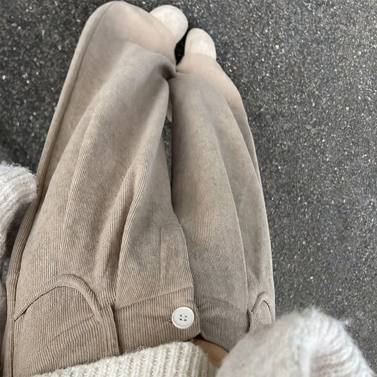 Damen Cordhose mit weitem Bein, hohe Taille