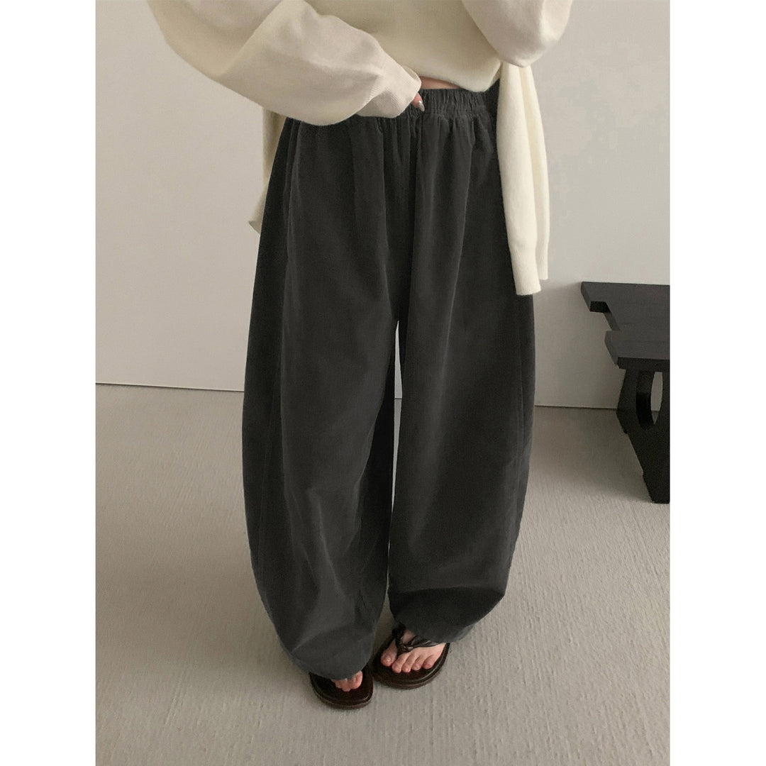 Damen-Cordhose mit weitem Bein und elastischem Bund