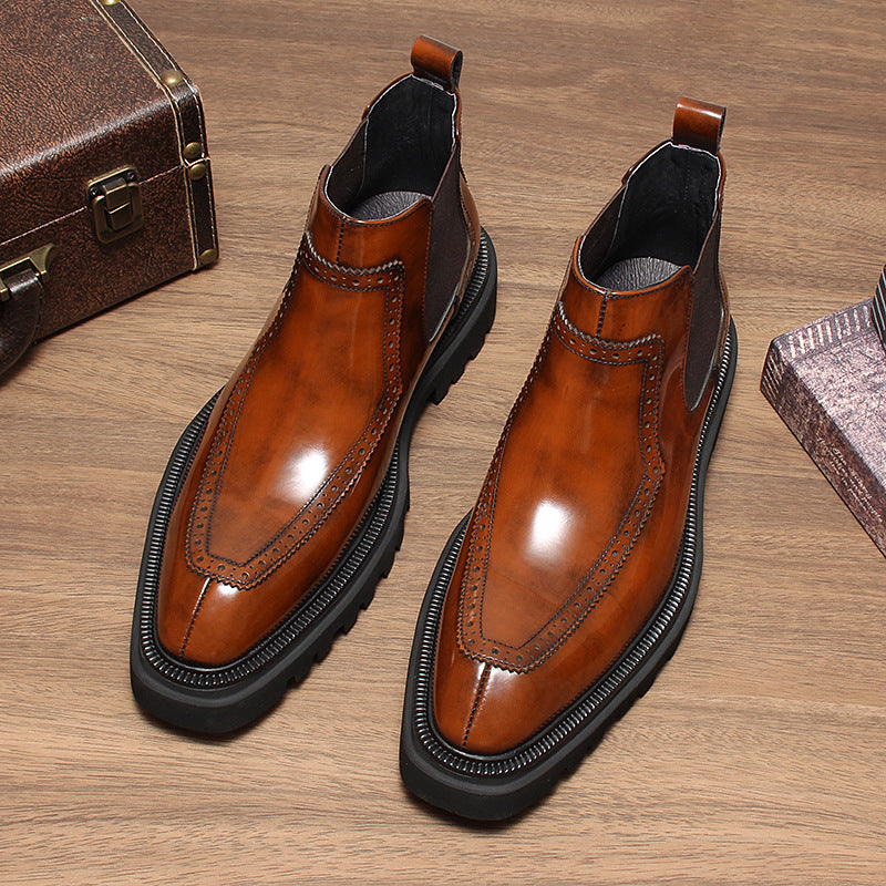 Herren-Chelsea-Stiefel aus Echtleder, Plateau, britischer Stil