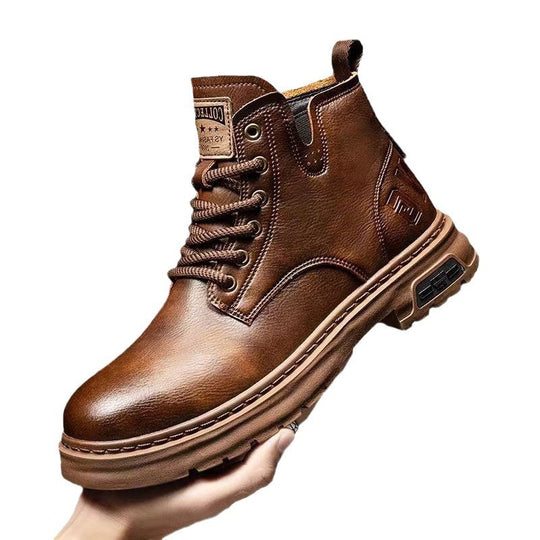 Retro-Schnürstiefel aus Echtleder mit Plateau
