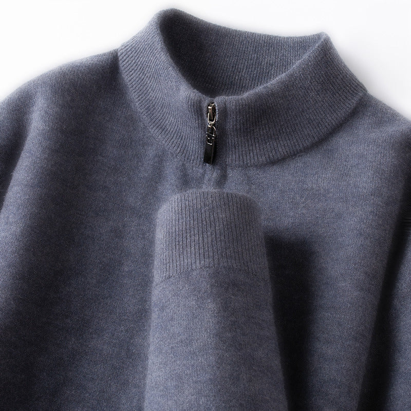 Herren-Wollpullover, 100% Wolle, Reißverschluss, Stehkragen