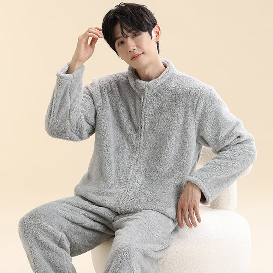 Herren-Pyjama-Set aus Korallenfleece, gefüttert, mit Reißverschluss
