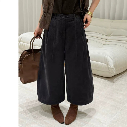 Kord-Hosen mit weitem Bein, High-Waist, Herbst/Winter