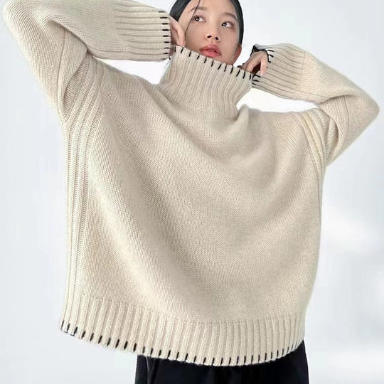 Damen-Strickpullover mit Zopfmuster und Rollkragen