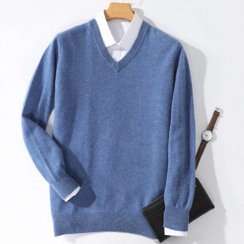 Herren-Wollpullover mit V-Ausschnitt