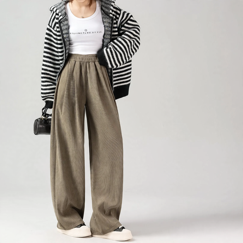 Damen-Cordhose, gefüttert, weit geschnitten, braun
