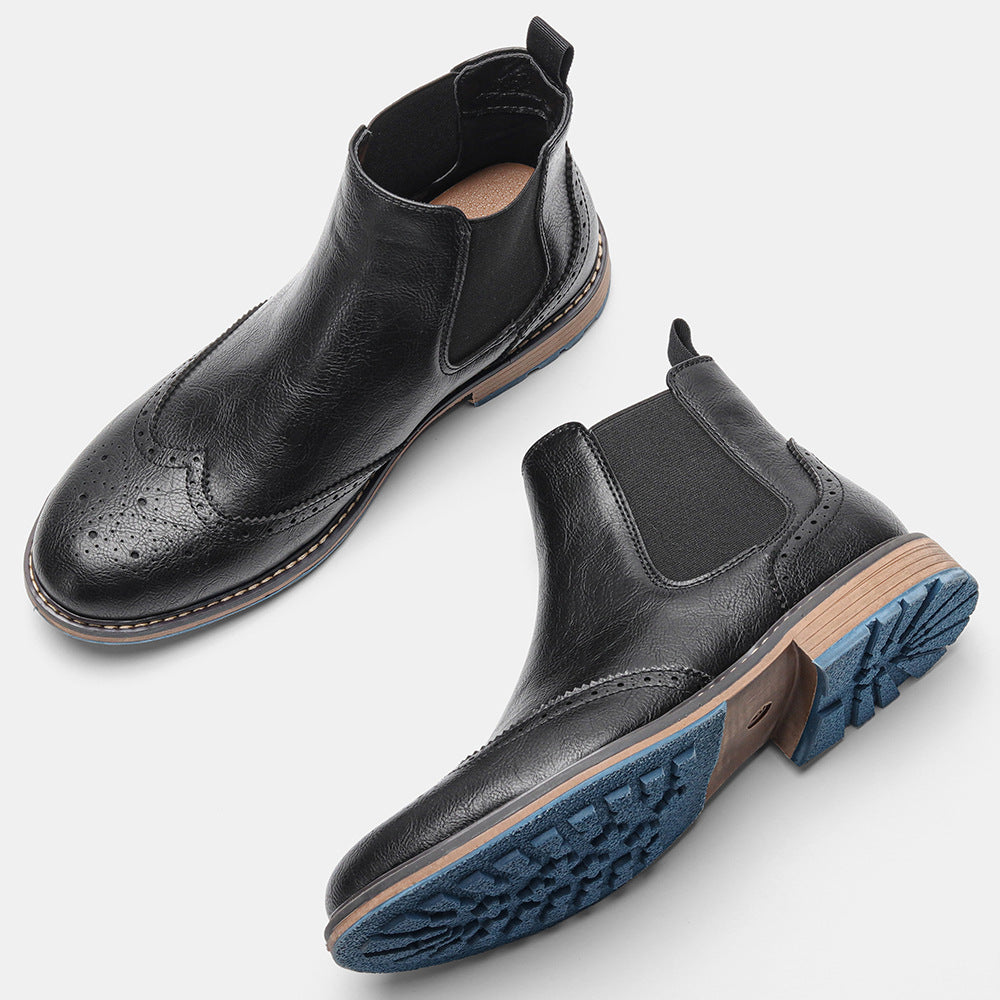 Herren Chelsea-Stiefel, Brogue-Design, atmungsaktiv