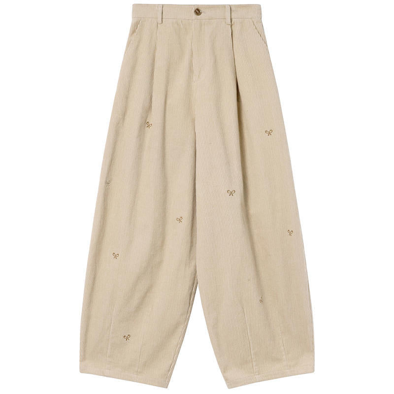 Kord-Hose mit Stickerei, 7/8-Länge