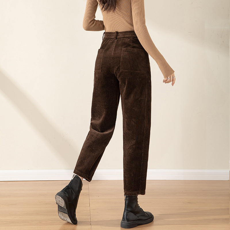 Damen-Cordhose, hoch tailliert, Karottenform