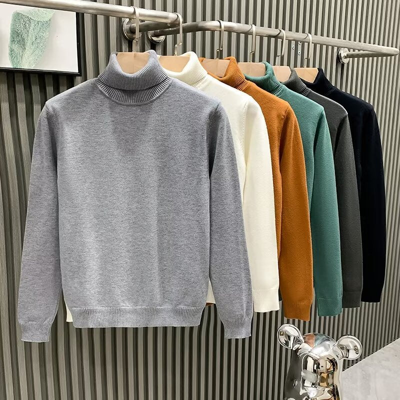 Herren-Strickpullover mit hohem Kragen, warm und lässig