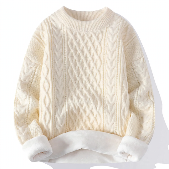 Gefütterter Strickpullover mit Zopfmuster