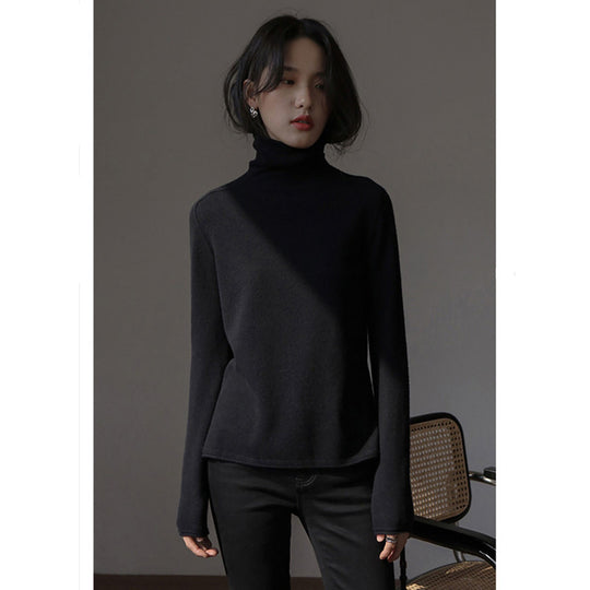 Damen-Wollpullover, Stehkragen, lockere Passform mit Schlitz