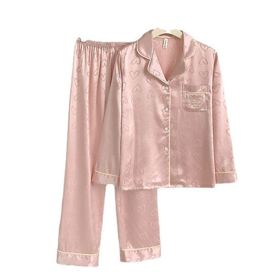 Damen-Pyjama-Set, Eisseide, Langarm, Herzmuster