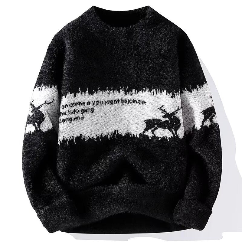 Herren-Strickpullover mit Rentier-Motiv und Stehkragen