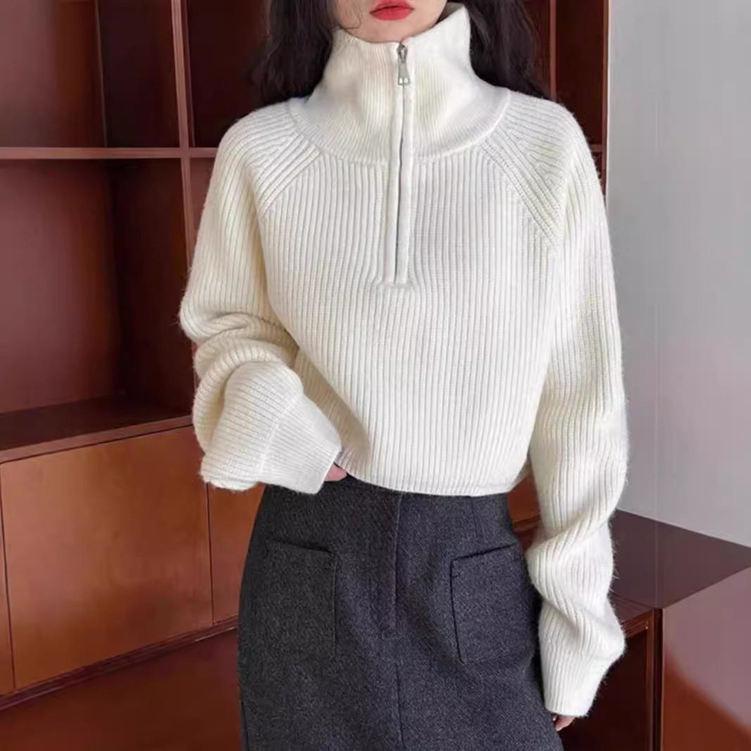 Amerikanischer Retro-Strickpullover mit halbem Reißverschluss