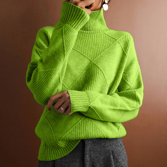 Damen-Strickpullover mit hohem Kragen, einfarbig