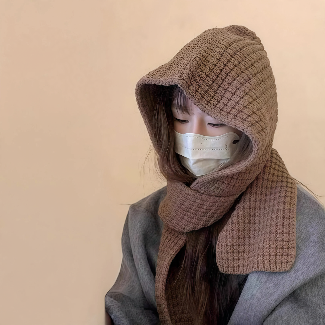 Strickmütze mit Schal, einfarbig, warm, 2-in-1 Set