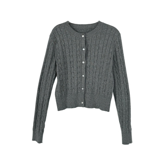 Damen-Strickjacke mit Zopfmuster und Rundhalsausschnitt
