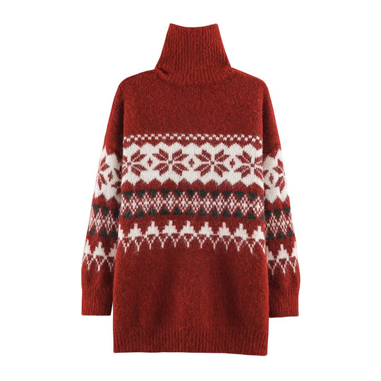 Fair-Isle Strickpullover mit Stehkragen und Reißverschluss