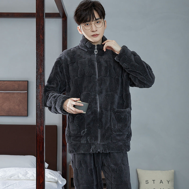 Paar-Pyjama-Set aus Korallenfleece, gefüttert, mit Reißverschluss