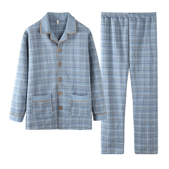 Gefütterter Herren-Pyjama, 100% Baumwolle, extra warm