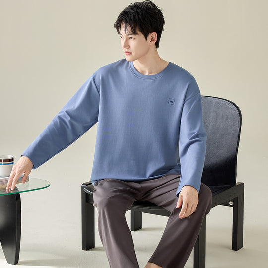 Herren-Pyjama-Set, 100% Baumwolle, Langarm, modern