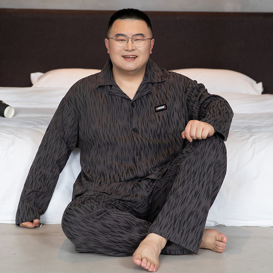 Herren-Pyjama-Set, Baumwolle, mit Revers, große Größen