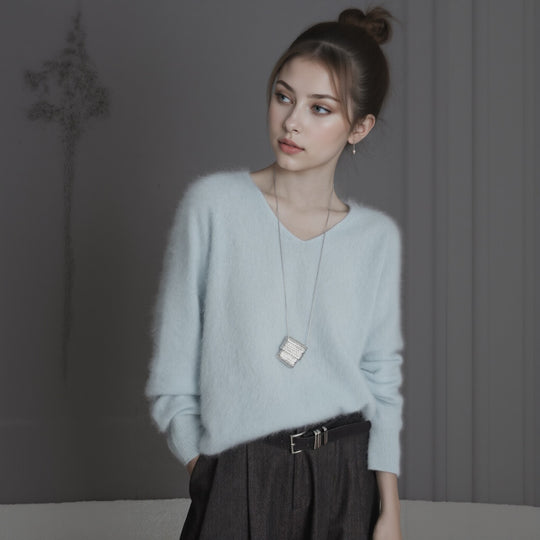 Damen-Wollpullover, Kaschmir-Mix, Rundhalsausschnitt
