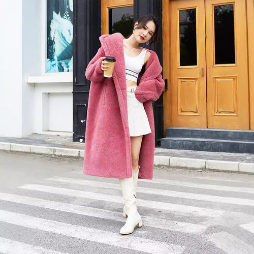 Teddy-Mantel, mittellang, Farbe: Himbeerrosa