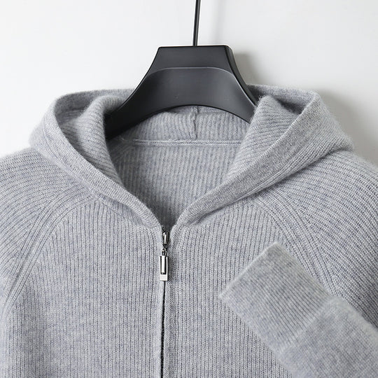 Herren-Strickjacke mit Kapuze, 100% Wolle