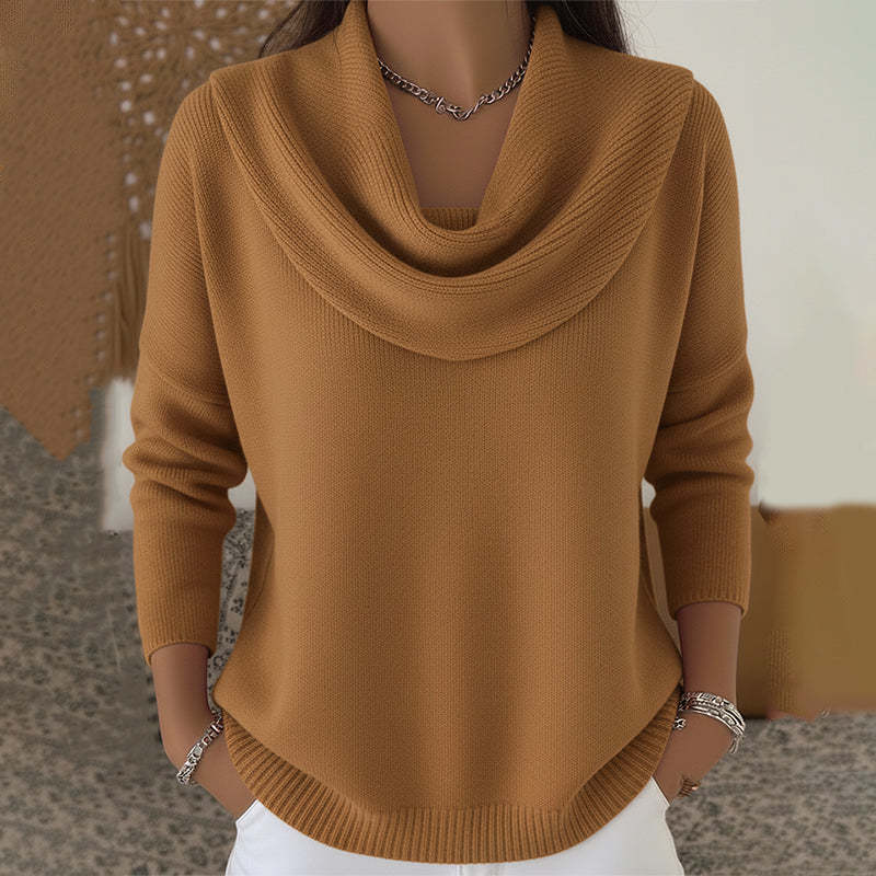 Lockerer Pullover mit weitem Kragen, einfarbig