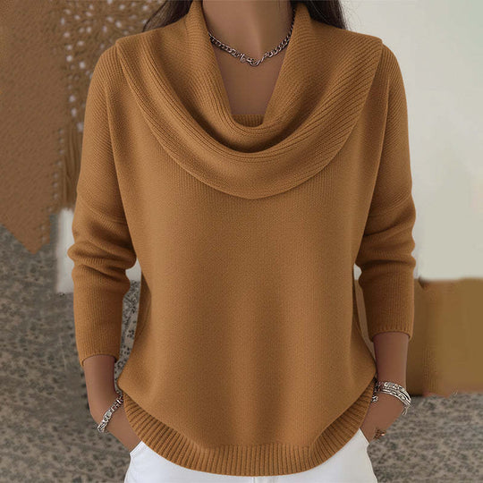 Lockerer Pullover mit weitem Kragen, einfarbig