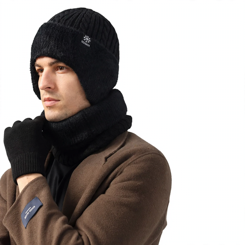 Herren Strick-Set: Dicke Mütze und Nackenschutz