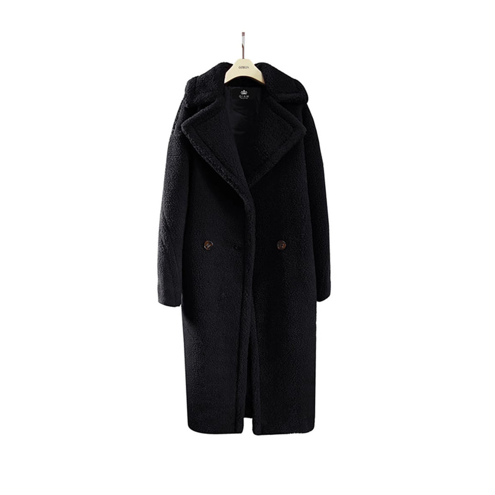 Langer Mantel aus Lammwolle und Korallenfleece
